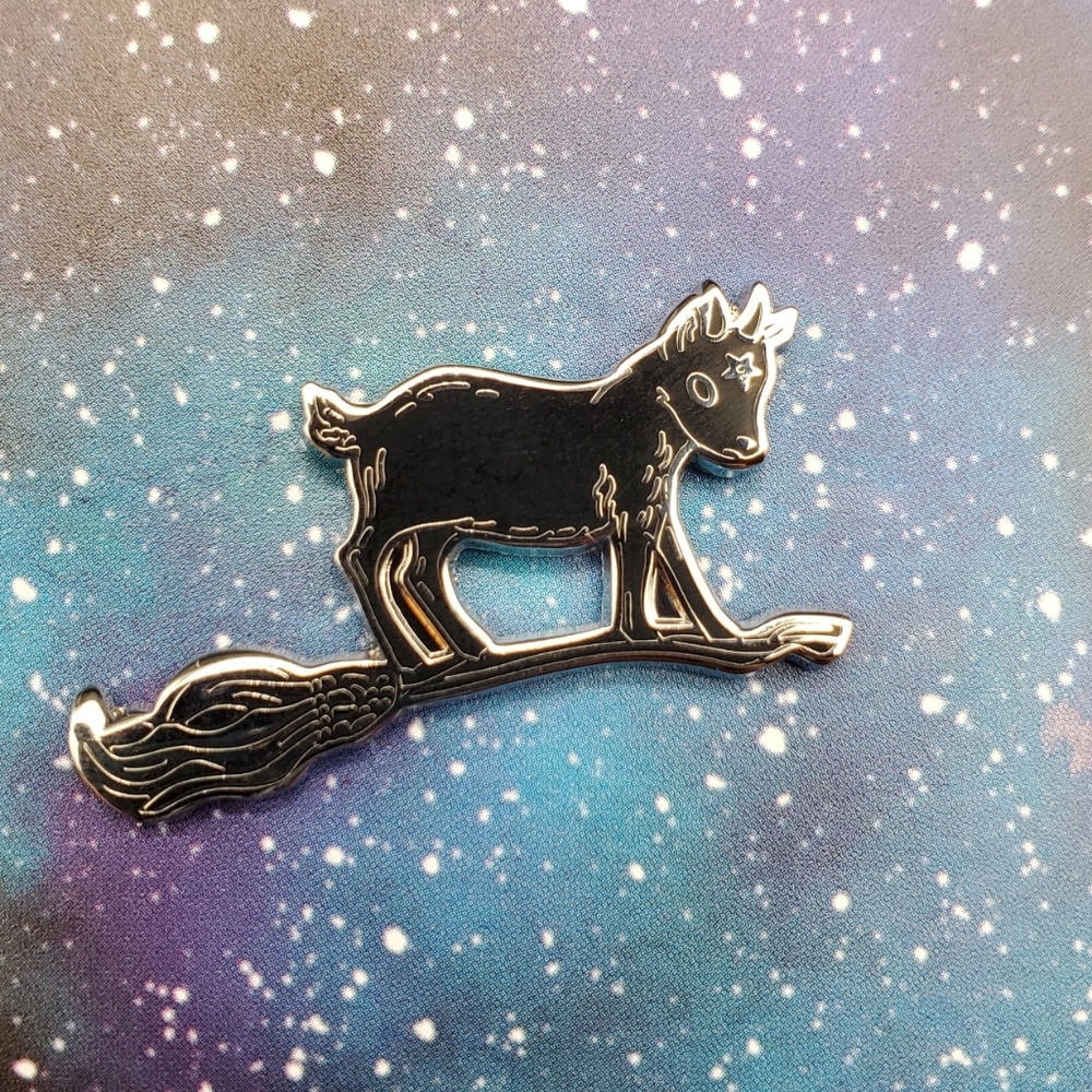 Basphomet Riding Broom Enamel Pin